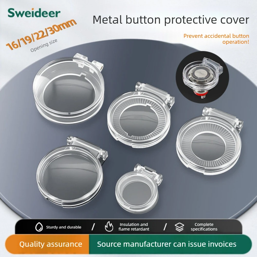 New round metal button protective cover 16 19 22 30 hole transparent flip cover with double-sided adhesive transparent shell