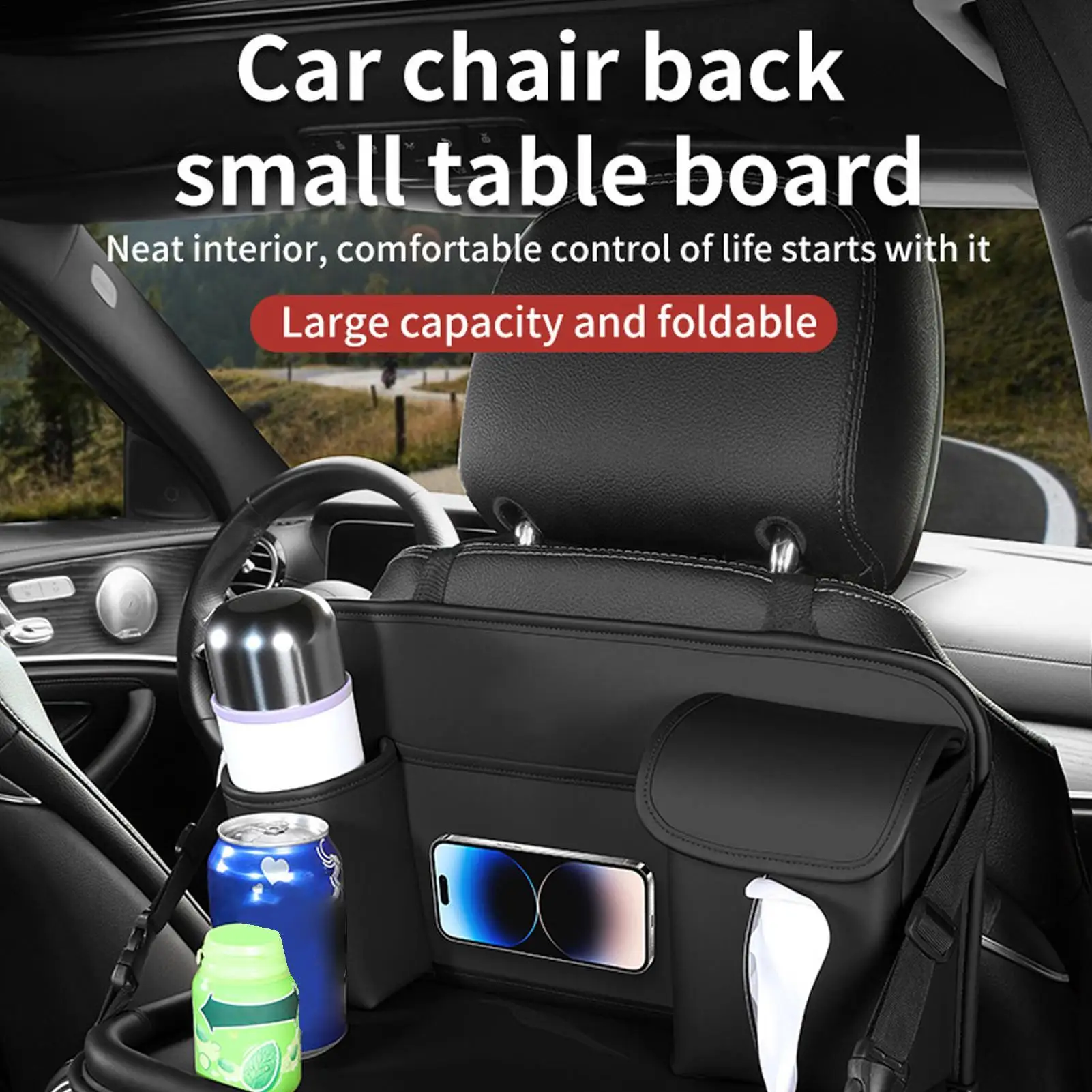 

Car Trays For Eating PU Leather Foldable Multifunctional Auto Accessories Car Table Tray For Vehicle Truck SUV Van Door Road