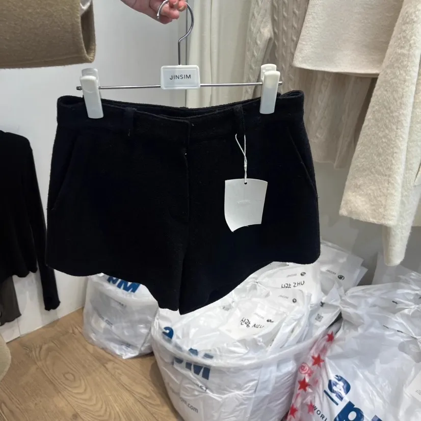 Faionable High Waist Woolen  orts Women's Casual Pants Slimming Sle Korean Commute Pure Color Autumn Winter New Arr...