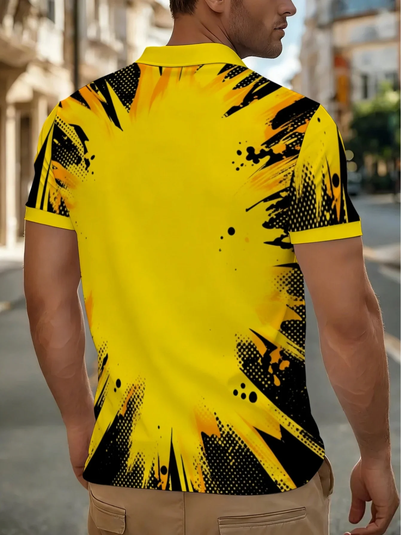 New men's short-sleeve polo shirt T-shirt, loose-fitting and tailored with printed patterns, versatile basic crew-neck top suita