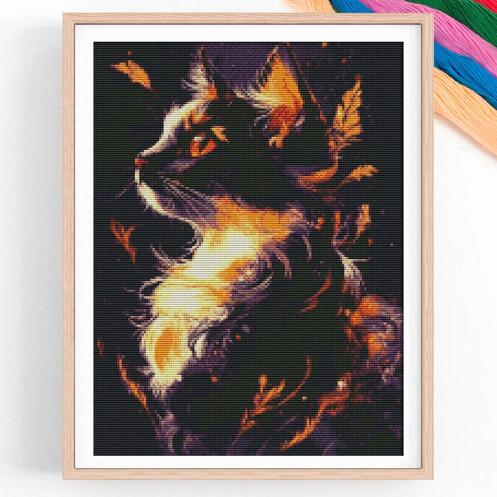 1pc 11ct Cross Stitch Starter Kit Diy Embroidery With Cat Feather Scene Home Office Wall Decor Gift