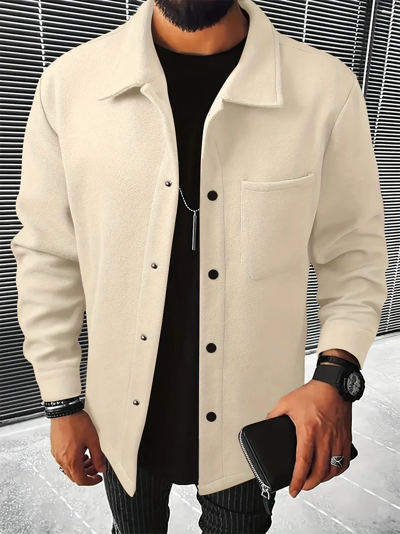 2025 Cross border New European and American Business Leisure Men's Collar Jacket Autumn/Winter Solid Color Matte Coat