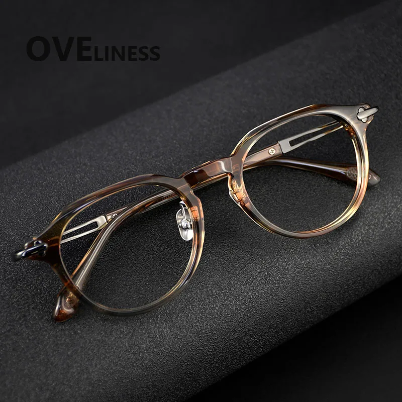 Italy Brand Designer Handmade Round Acetate Titanium Frame Men women Korea Luxury Eyeglasses Vintage Eyewear Spectacles