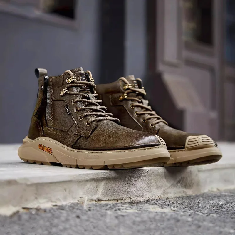 GOLDEN CAMEL sepatu bot pria, sneaker Retro goresan sol tebal, kerja atas tinggi nyaman musim gugur 2024