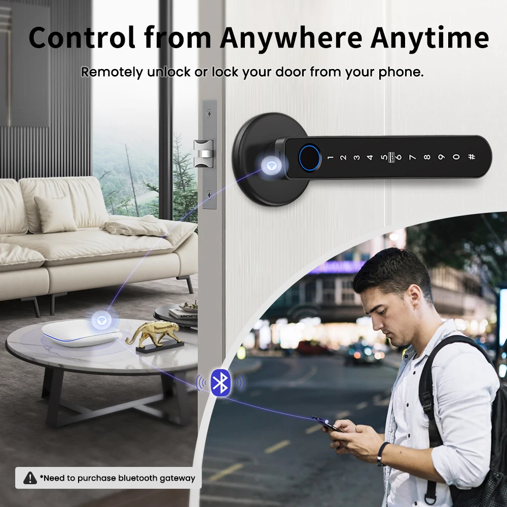 AVATTO Bluetooth Smart Handle Lock,Tuya Fingerprint Door Lock Home Security Lock.