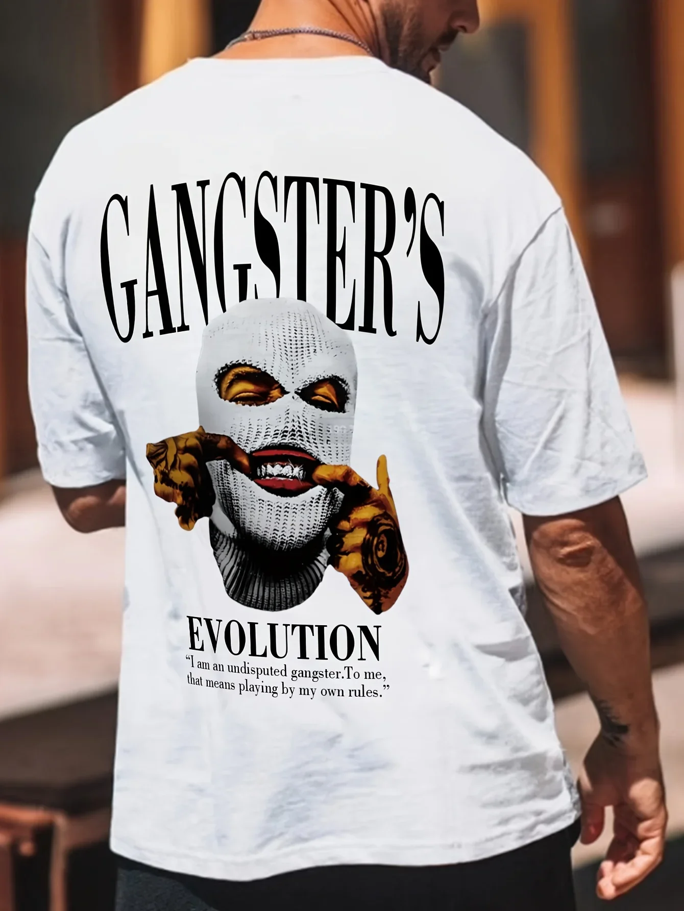 قميص مريح بأكمام قصيرة مطبوع من القطن الخالص بنمط العصابات مع طباعة نمط أزياء رجالية جديدة #6