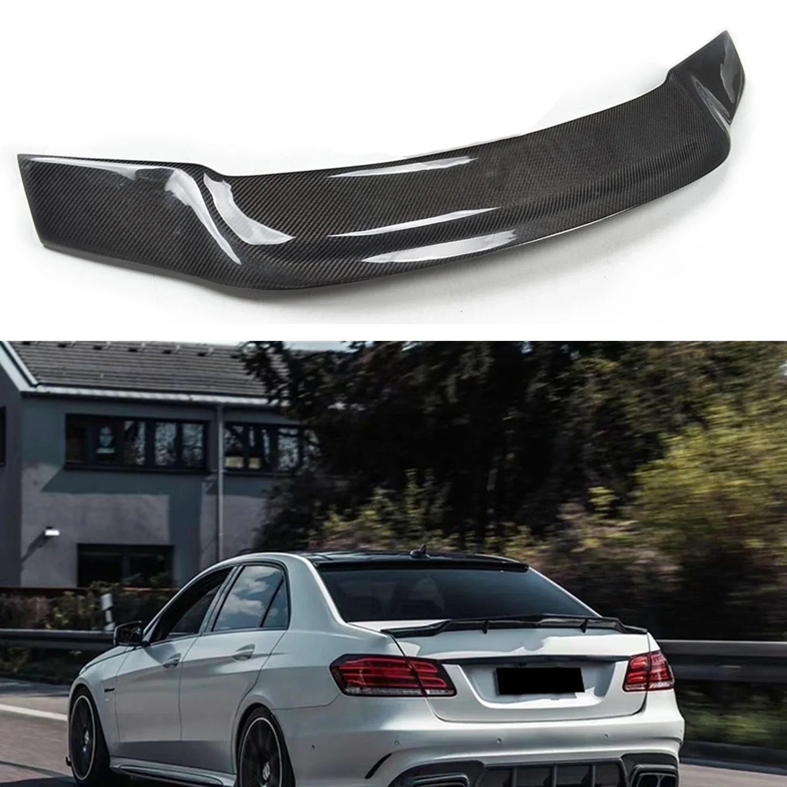 New！ For Mercedes-Benz W212 E-Class E300 E350 E550 E63 AMG 4 Door Sedan 2010-2016 Carbon Fiber R Style Trunk Rear Spoiler Wing L