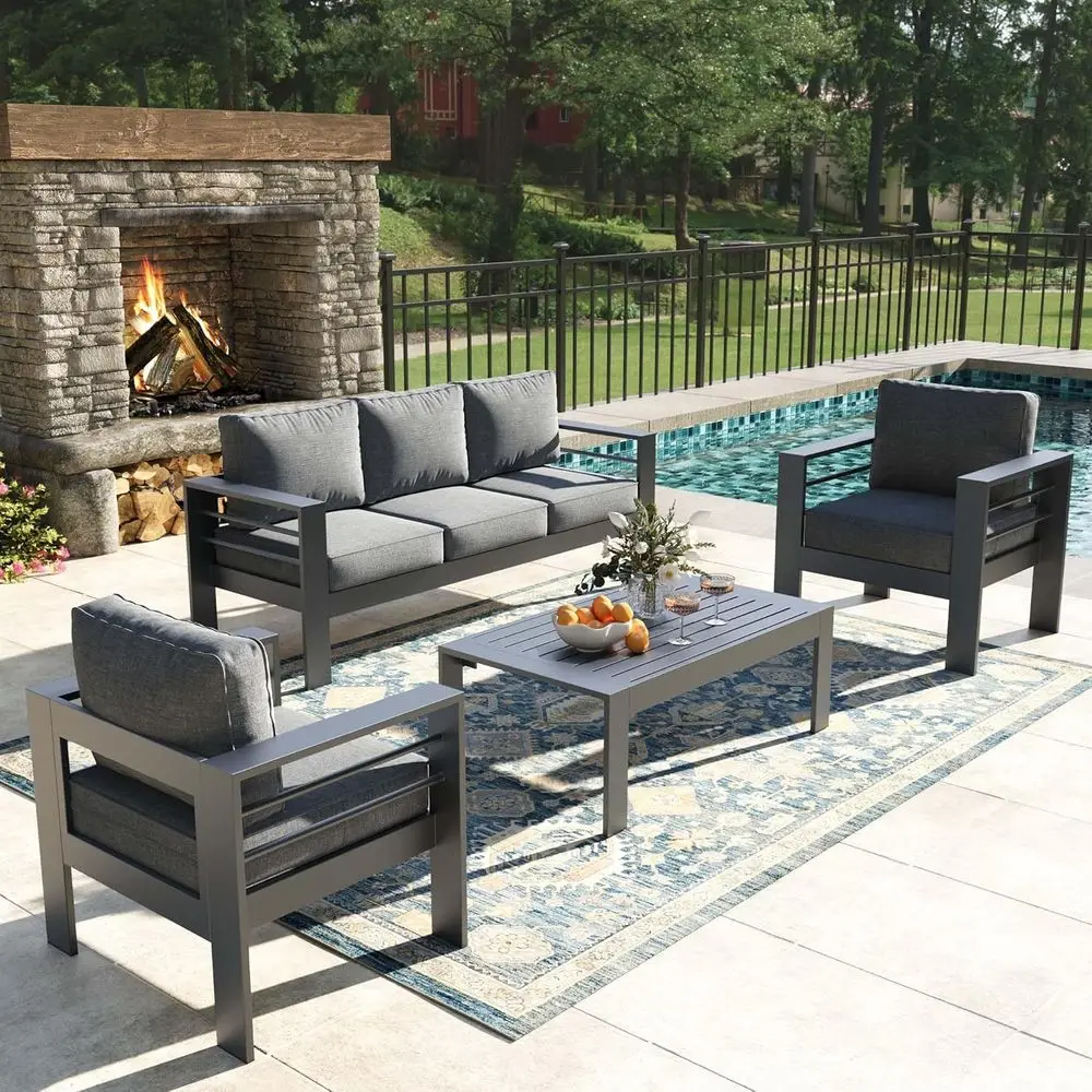 

Металлический комплект уличной мебели для патио с кофейным столиком и секционным диваном