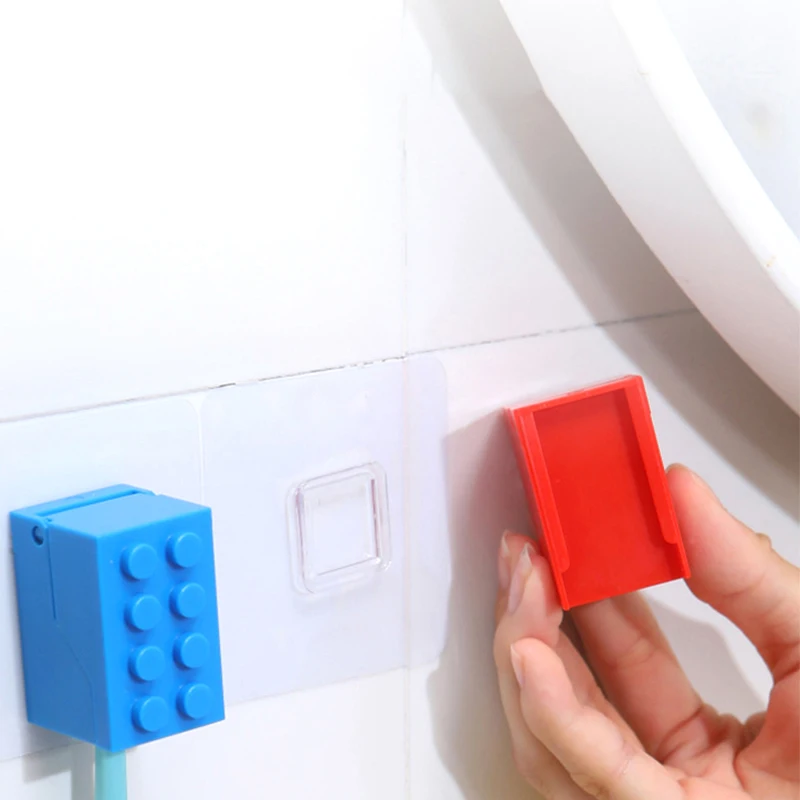 Building Block Shaped Toothbrush Holder Creative Mini Children Toothbrush Storage Rack Dust Waterproof Wall Toothbrush Hook