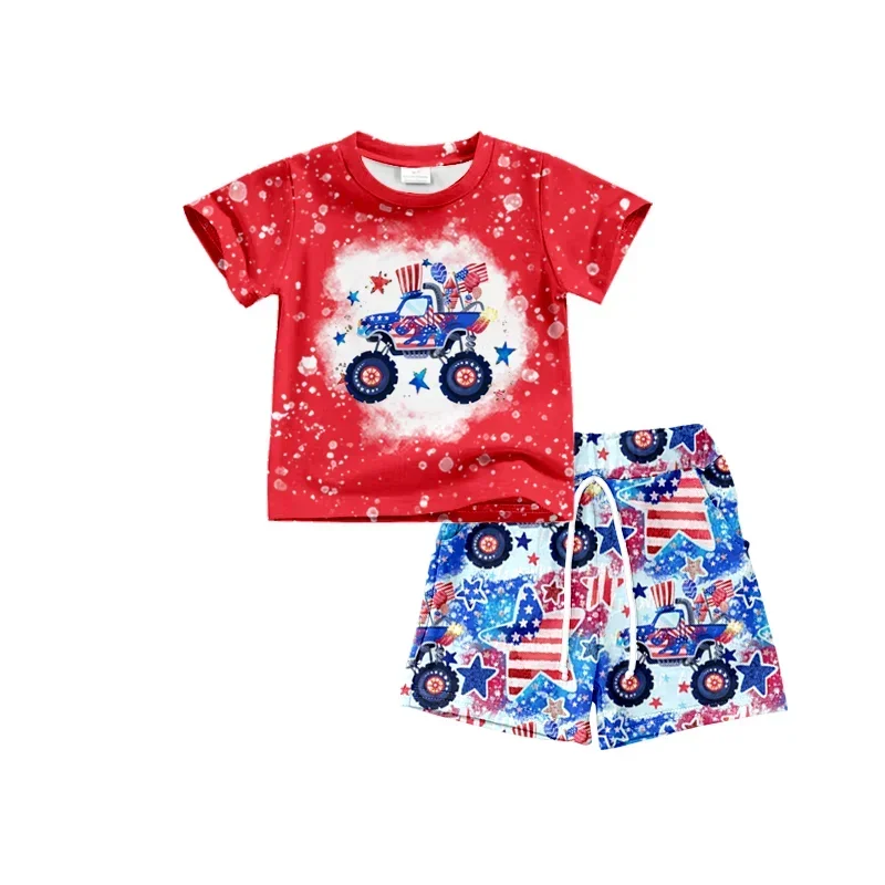 Fourth of July outfits car flag printing short-sleeved shorts suit Baby boy clothes boys sets clothing shirt wholesale