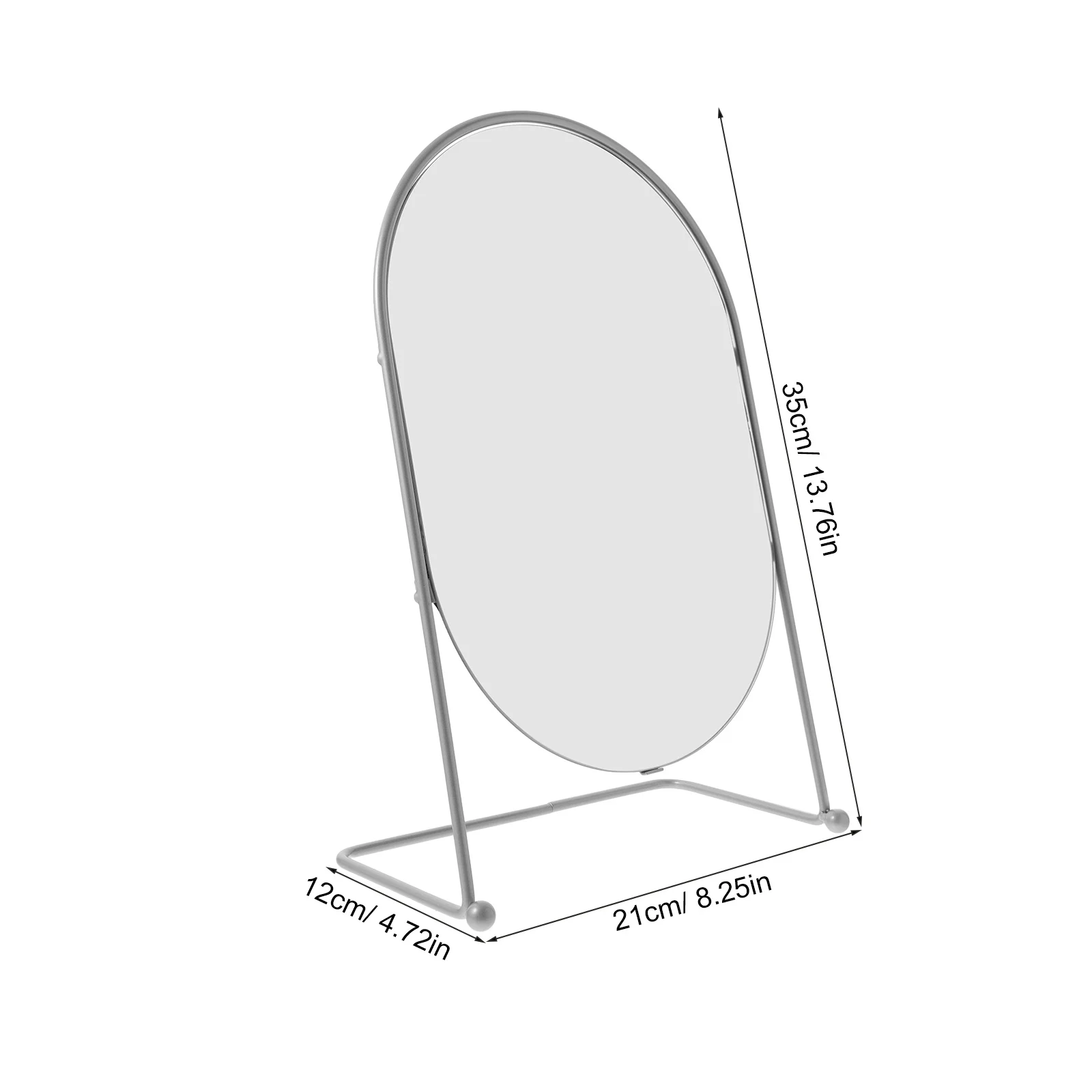 กระจกเงาทรงรีสีเงิน กรอบโลหะแบบตั้งโต๊ะ สำหรับห้องนอน ห้องนั่งเล่น โต๊ะเครื่องแป้ง