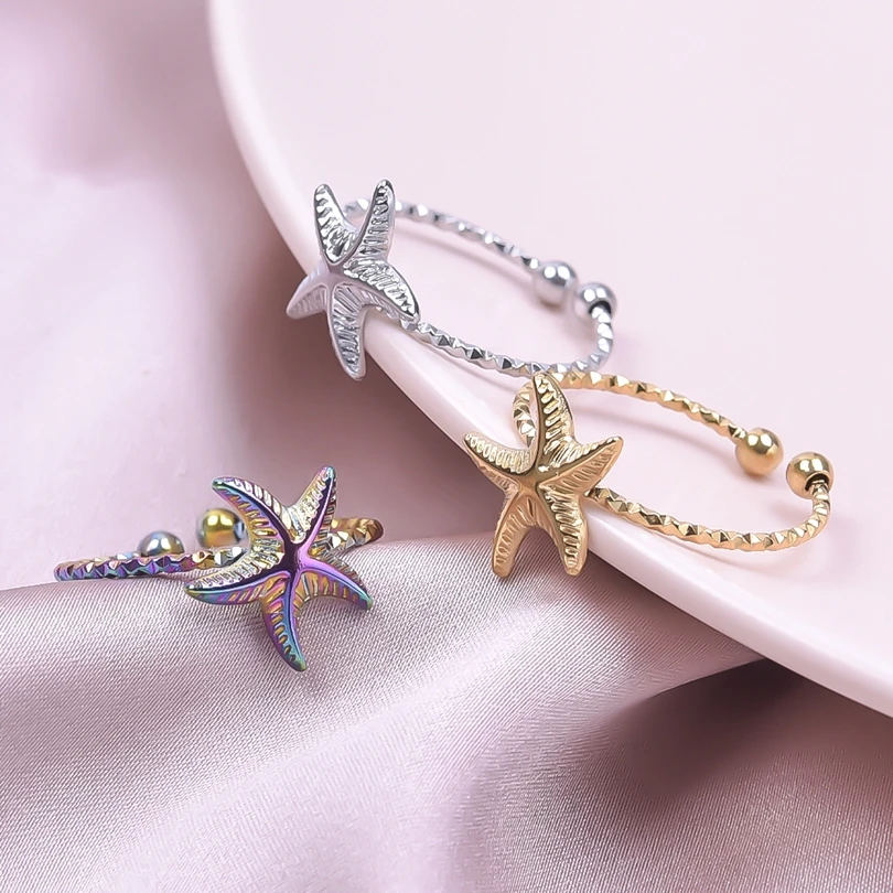 1/3Pcs Stainless Steel Sea Animal Starfish Shell Open Rings For Women Summer Marine Life Pentagram Birthday кольца Jewelry Bulk