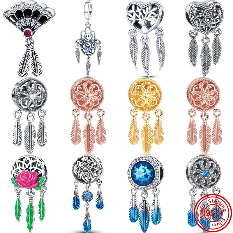 

925 Sterling Silver Dream Catcher Series Feather Exquisite Pendant DIY Beads Fit Original Pandora Charms Bracelet Women Jewelry