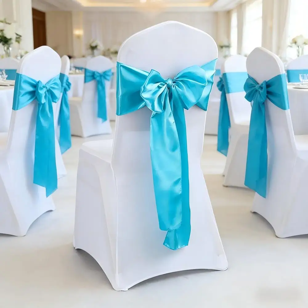 Wedding Decoration Birthday Party Dark Green Colour Chair Sash Satin Self Tie Bands Knot Hotel Banquet White Chair Cover Decor