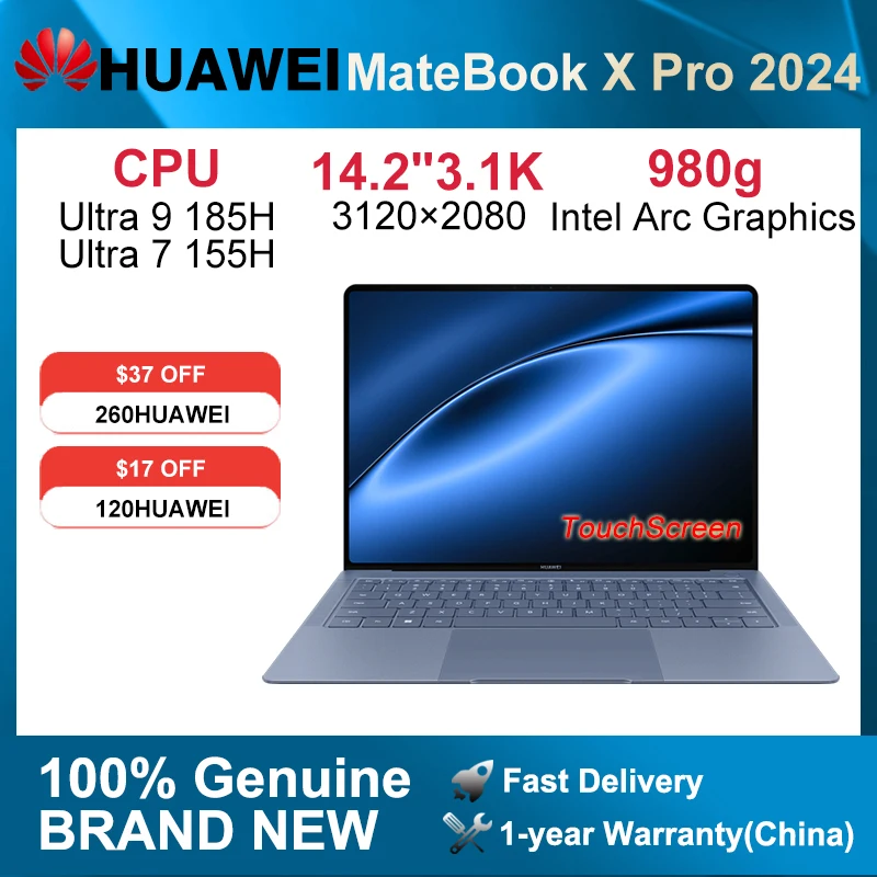 2024 HUAWEI MateBook X Pro portátil Inter Core Ultra9 185H/Ultra7 155H 32/16GB 2/1TB Netbook 14,2 pulgadas 3,1k pantalla táctil 120Hz OLED