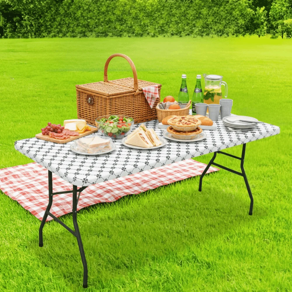 Waterproof Elastic Rectangle Picnic Table Cloth Elastic Edge Washable Table Cover Reusable Scratch Resistant Table Linen