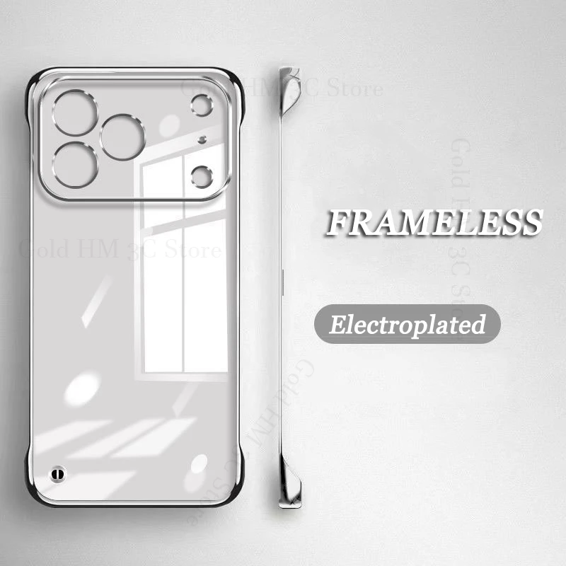 

For iPhone 17 Pro Max Plating Frameless Phone Case For Apple 16 Pro Max 15 14 13 12 17 Air Clear Transparent Electroplated Cover