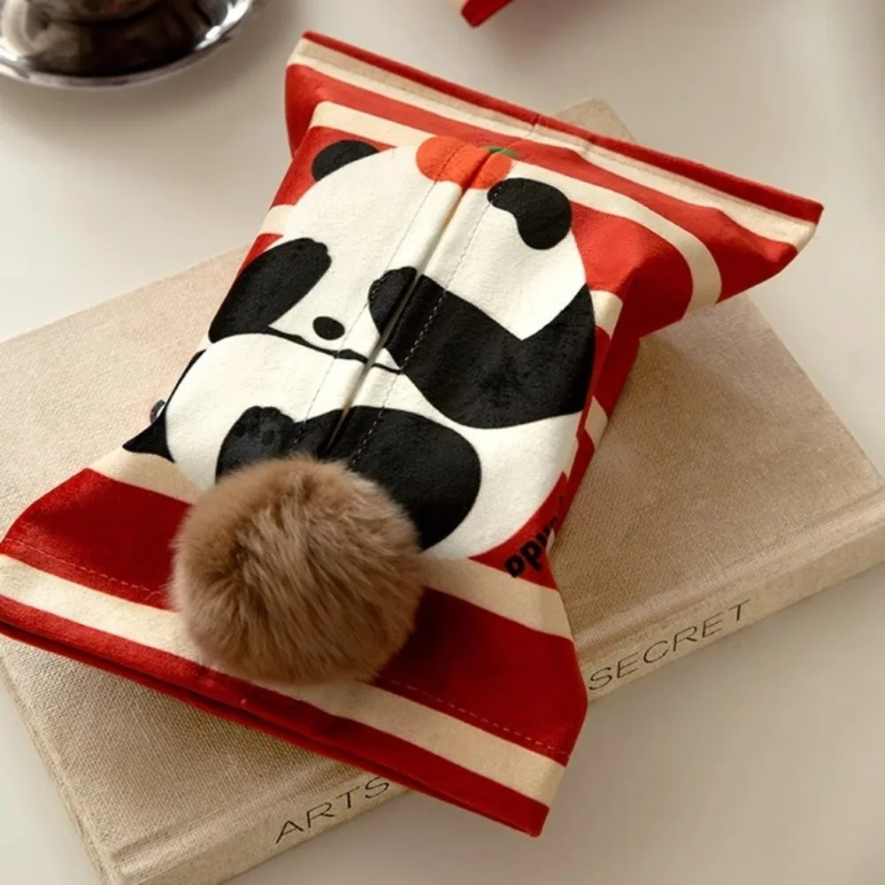 

Luxury Fabric Tissue Box Portable Cute Panda Print Toilet Paper Holder Multipurpose Convenient Napkin Storage Bag Household