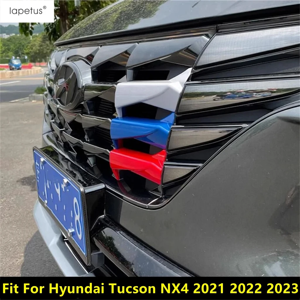 Car Front Hood Grille Grid Net Strip Decoration Cover Trim For Hyundai Tucson NX4 2021 - 2023 Exterior 3PC Plastic Accessories