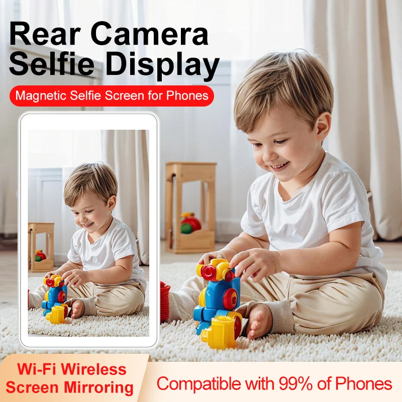 شاشة الهاتف المحمول المغناطيسية اللاسلكية شاشة الكاميرا الخلفية النسخ المتطابق للتصوير الفوتوغرافي لصور السيلفي في الوقت الحقيقي مدونة فيديو البث المباشر ﻿