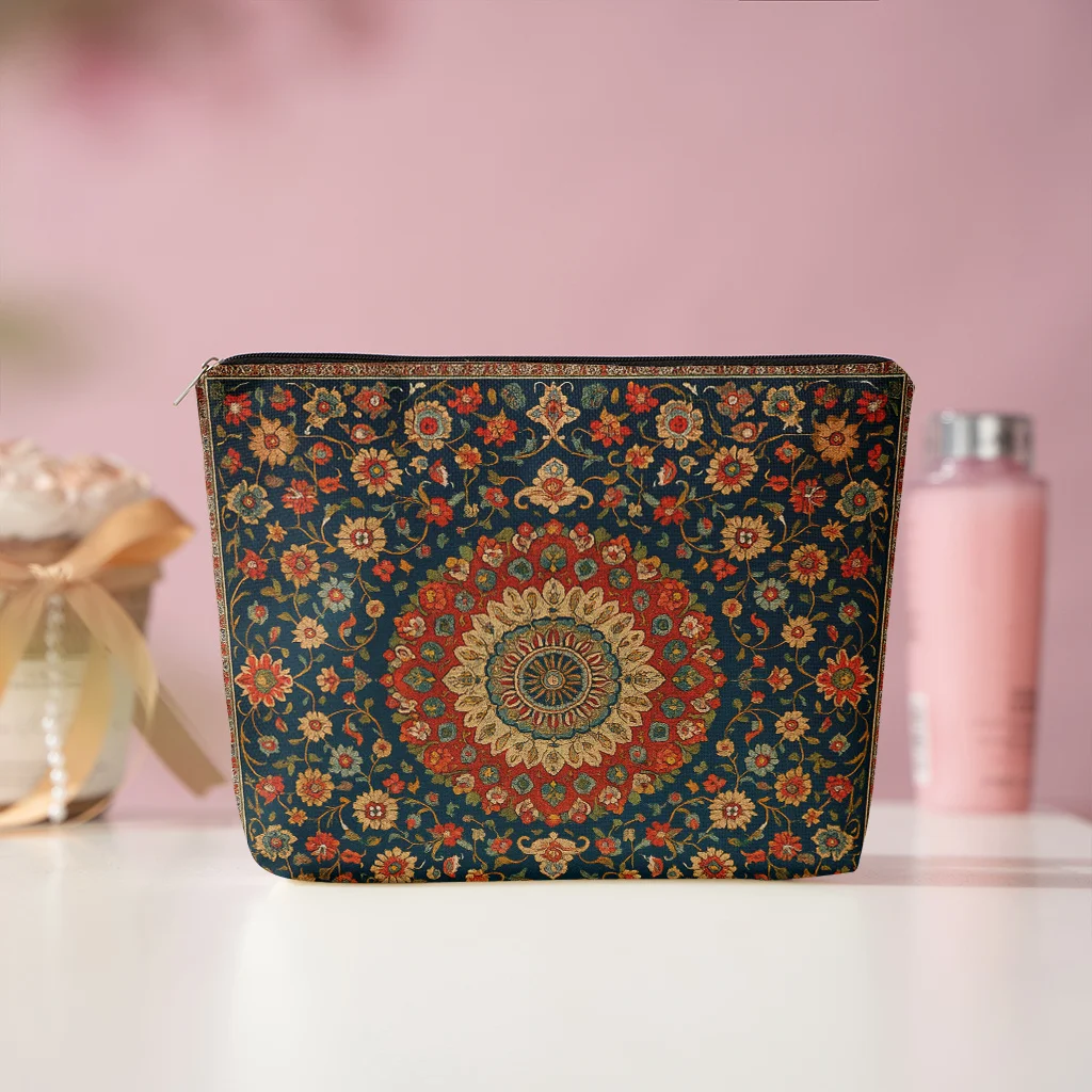 1 Makeup Bag, Floral Pattern Carpet, Fashionable Wallet with Zipper, Work Snack Bag, Skin Care Product Storage Bag