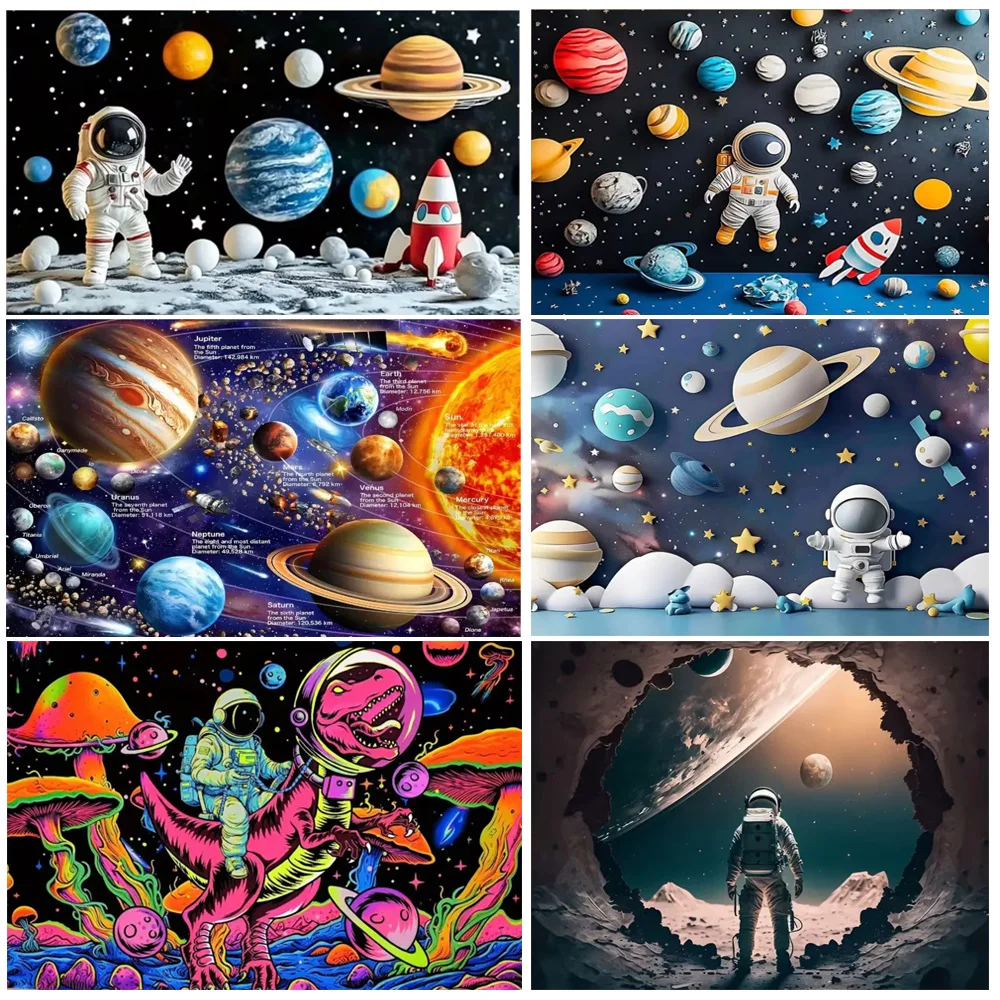 

Cartoon Astron Outer Space Planet Birthday Party Supplies Background Decoration Baby Shower Banner Photography Props Boy Gifts