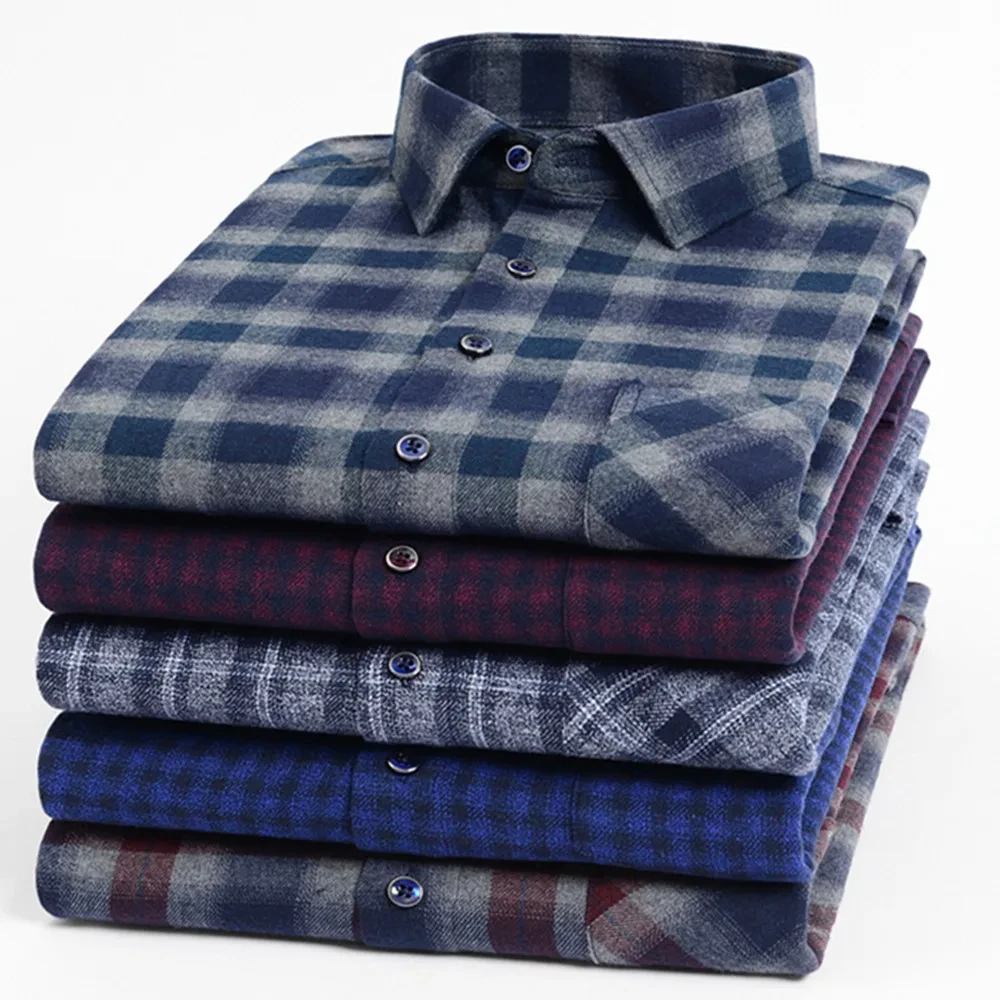 S-4XL Men\'s 100% Cotton Shirt Fit Luxury Clothes Long Sleeve Comfort Soft Plaid High Quality Casual Business Spring Autumn 2024