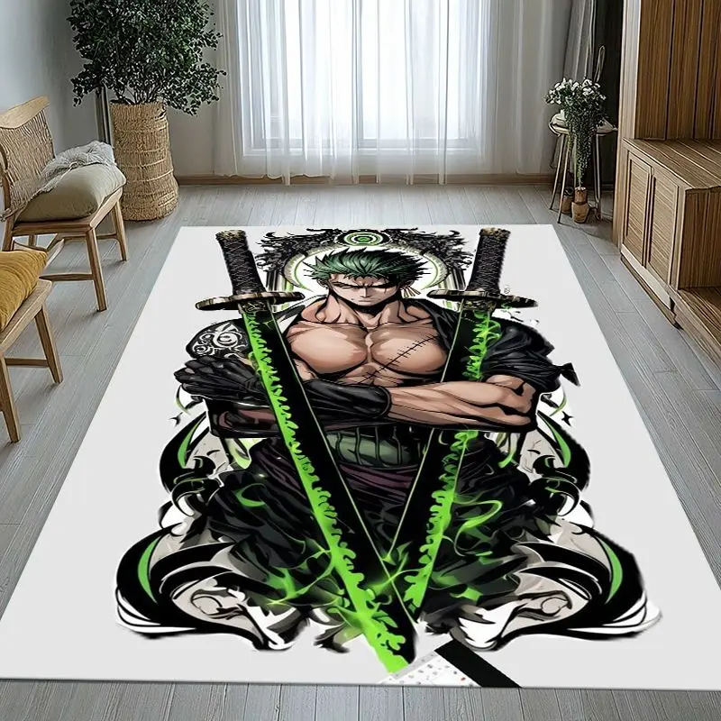 Alfombra de área antideslizante suave con diseño de Zoro, personaje de anime, de los Piratas del Sombrero de Paja, ideal para la sala de estar, el dormitorio o la sala de juegos, y como tapete para el sofá, para decorar el hogar.