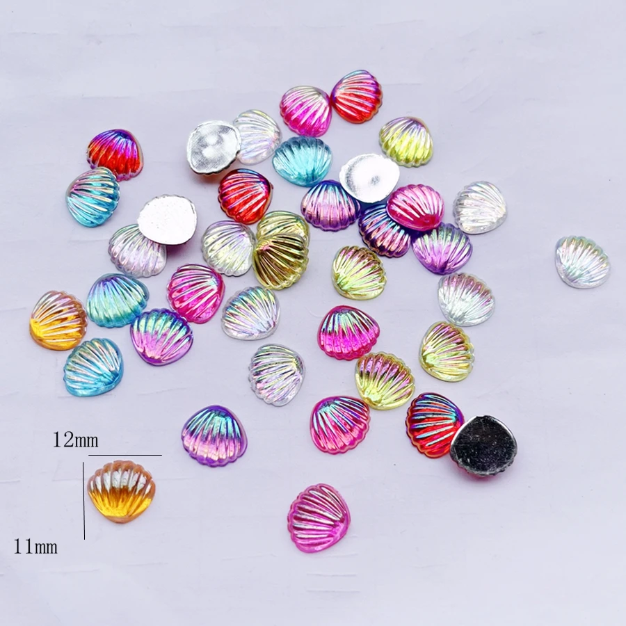 100 ชิ้น ขนาด 12*11 มม. คริสตัลรูปเปลือกหอยสำหรับตกแต่งเล็บ งาน DIY และงานประดิษฐ์