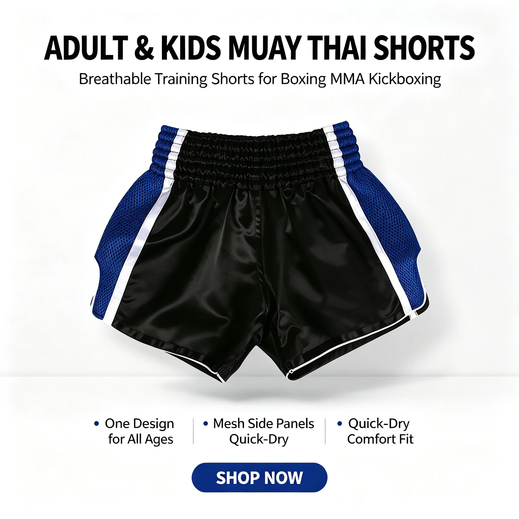 Muay Thai Shorts Men Women Kids Satin Fight Shorts with Breathable Mesh Side Panels High Split Plain Kickboxing Training Shorts
