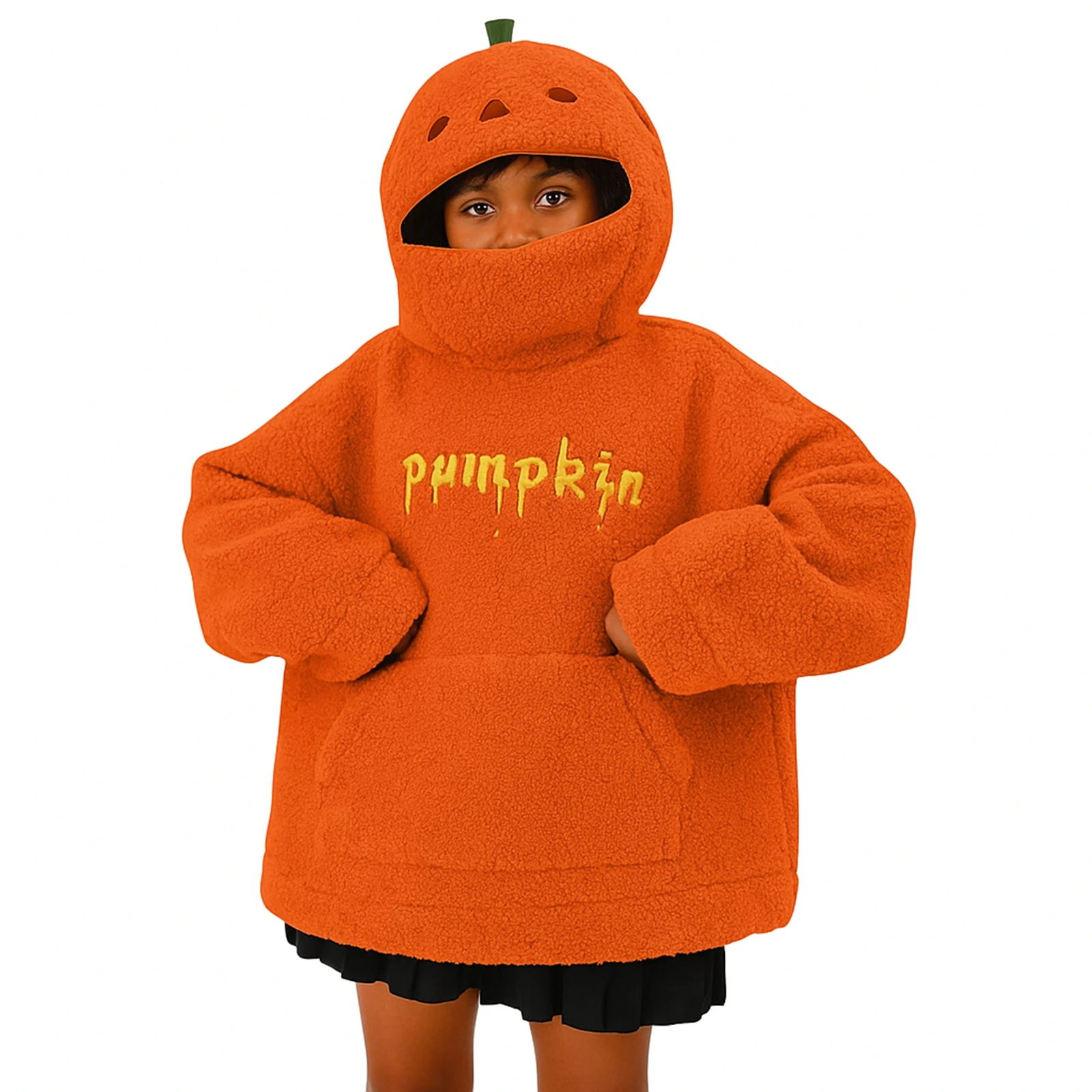 

New Autumn Children's Pumpkin Hooded Sweatshirt Fashion Casual Long Sleeve Double Sided Lamb Hooded Halloween Pumpkin Hoodie Top