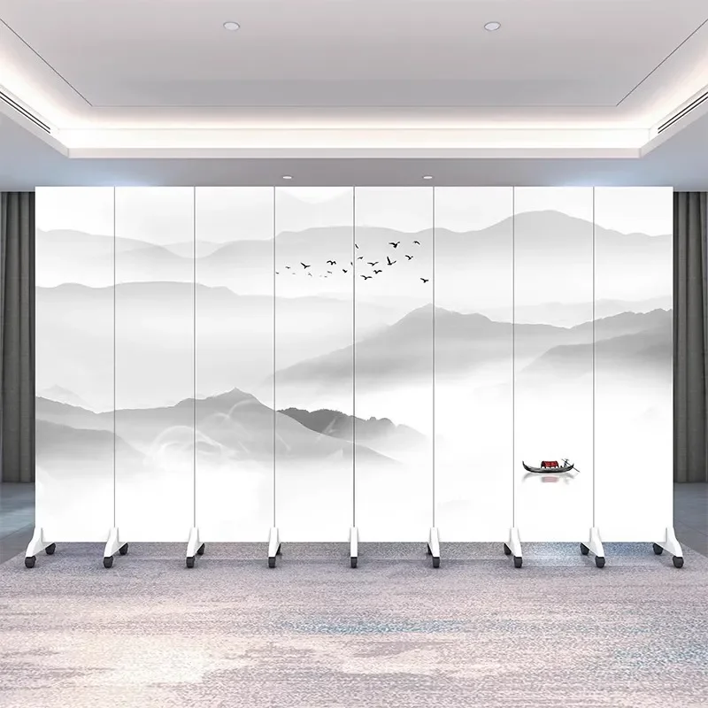Chinese Ink Painting Landscape Folding Screen Room Divider Mobile Office Partition Simple Home Decor Living Room Porch Block