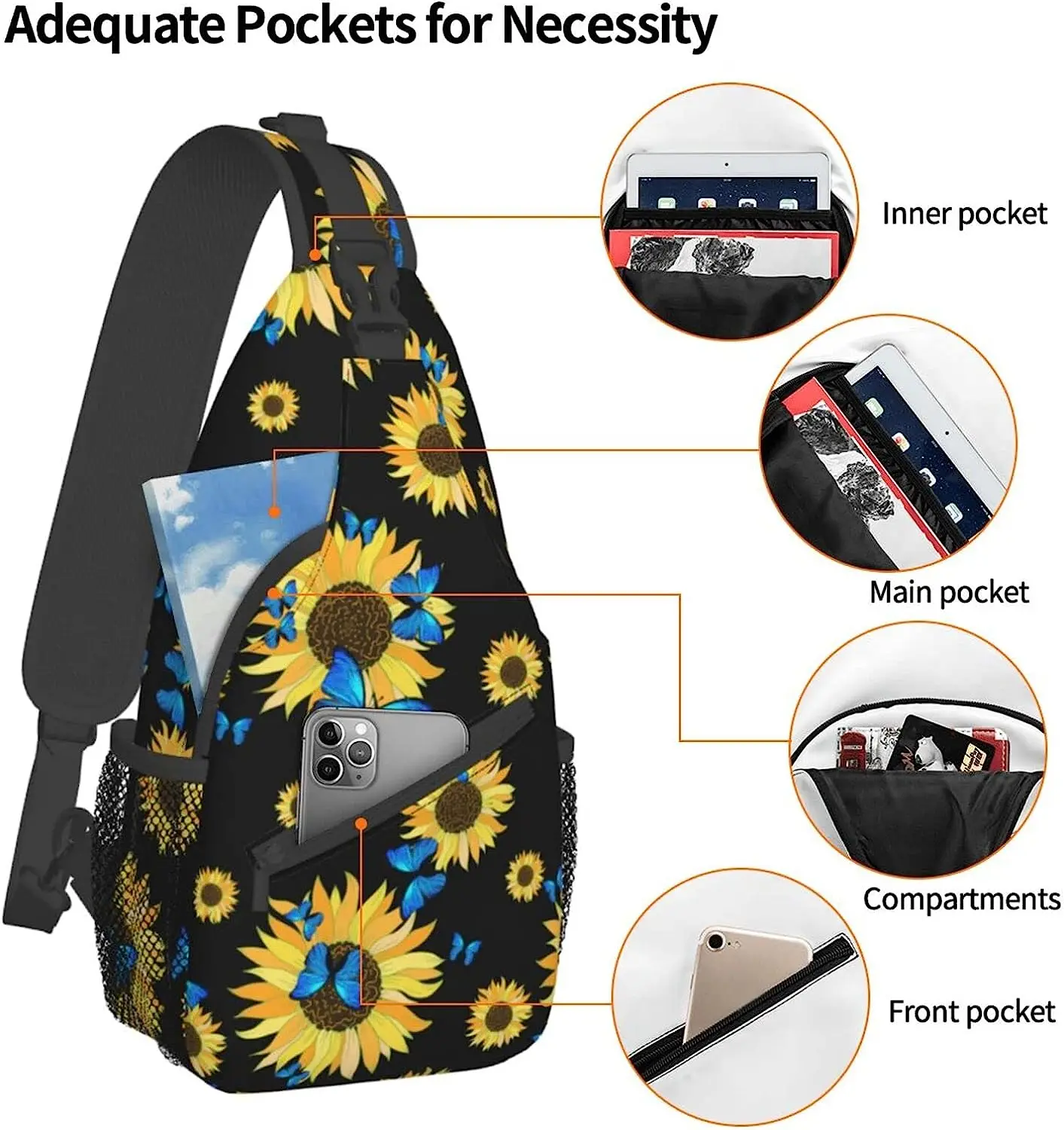 Sunflower tas punggung selempang pria dan wanita, ransel bahu dada Sling Bag Kasual untuk perjalanan Hiking Gym