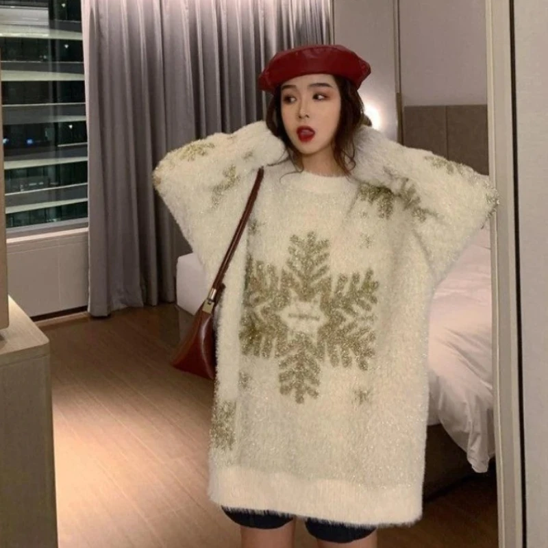 

Свободный женский вязаный свитер с круглым вырезом, трендовый японский стиль, повседневные молодежные горячие продажи, зимние элегантные эстетические женские пуловеры