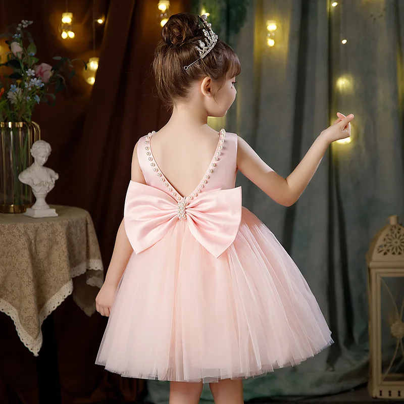 

Shiny Toddler Little Big Girls Backless Pearls Flower Girl Birthday Party Pageant Formal Gown