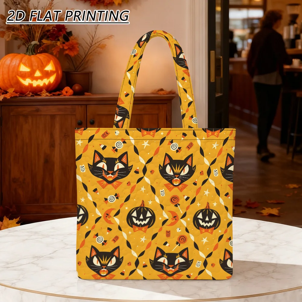 1pc Happy Halloween cats Quilted Women'S Shoulder Bag, Fine Craft For Grocery Shopping, Office Work And Gift Holding