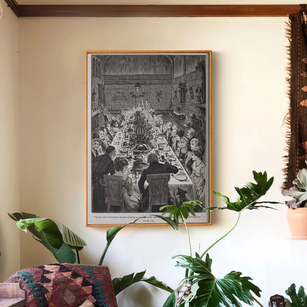 عيد مأدبة خمر أسود أبيض الفن طباعة ملصق تجميع العدات قماش اللوحة ديكور جدار الصورة