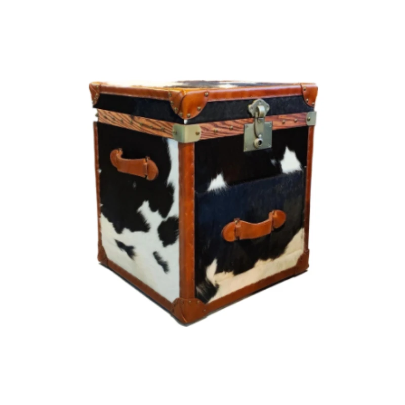 

Medieval style bedroom bedside table cow fur box cabinet creative decorative cabinet prop cabinet edge