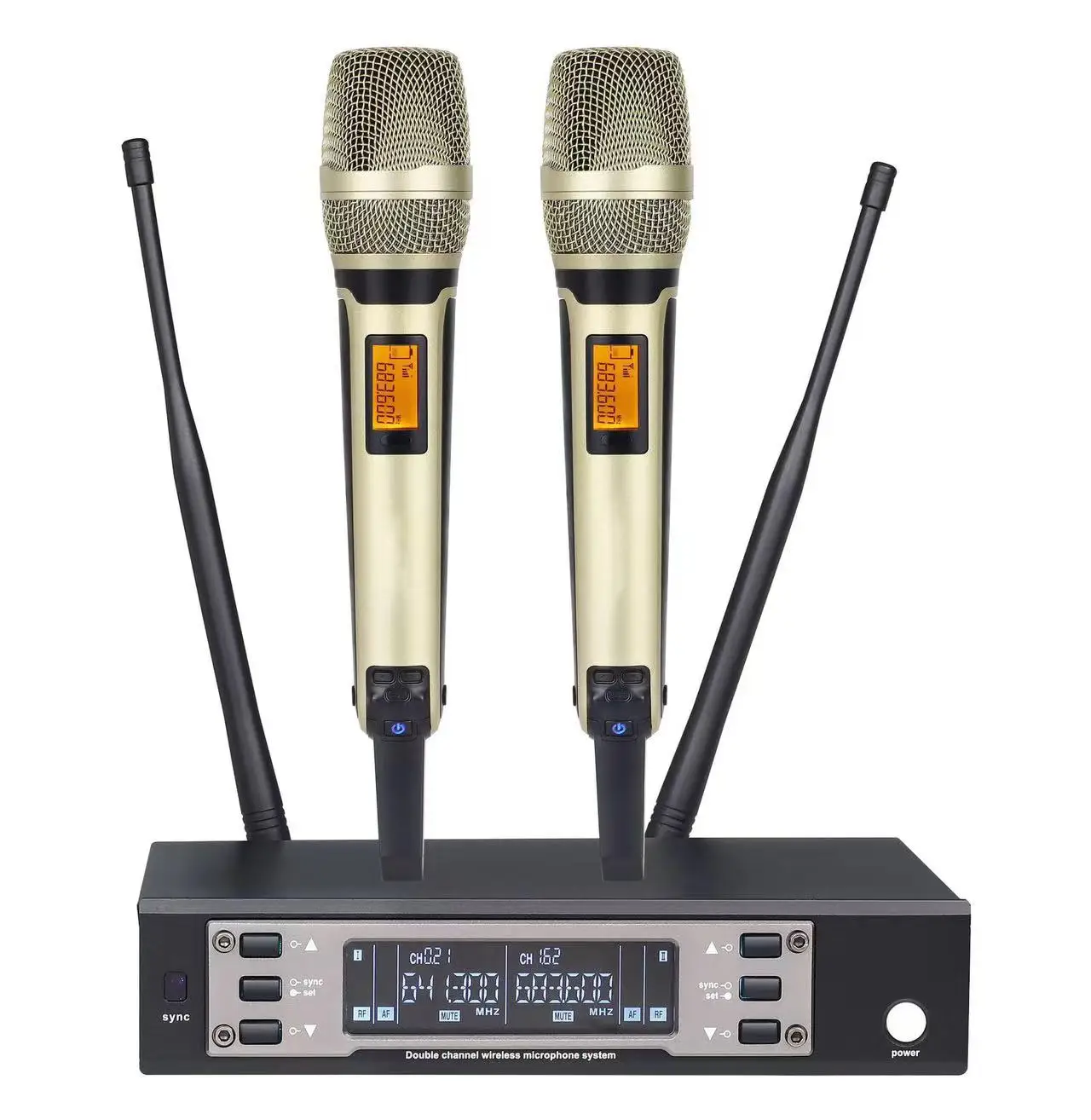 Micrófono inalámbrico de 2 canales, sistema de configuración, UHF, profesional, escenario, actuación, Karaoke