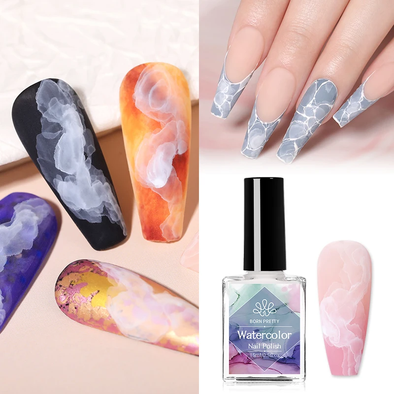 BORN PRETTY  White Blossoming Gel 15ml Watercolor Nail Polish Ink Natural Air Dry Clear Effect Gradient Ink for Diy Marble Nails