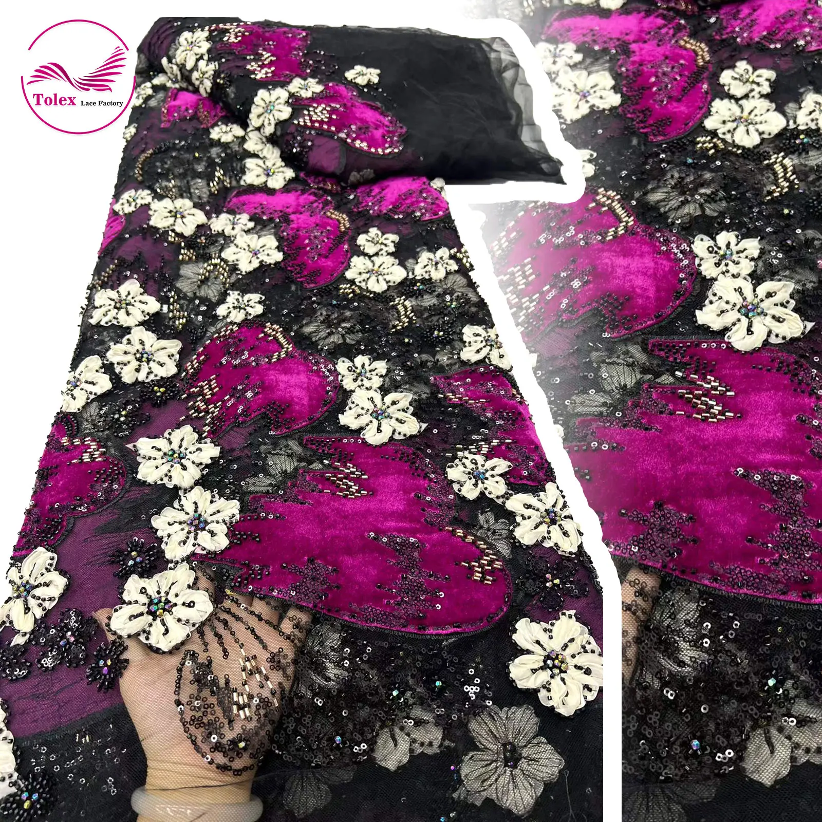 Velvet Fabric Embroidery - Nowy Projekt Afrykańska Luksusowa Aksamitna Tkanina