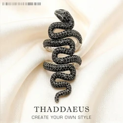 Anillo largo de serpiente negra, joyería fina Vintage de estilo europeo para niñas y mujeres, regalo en plata de ley 925