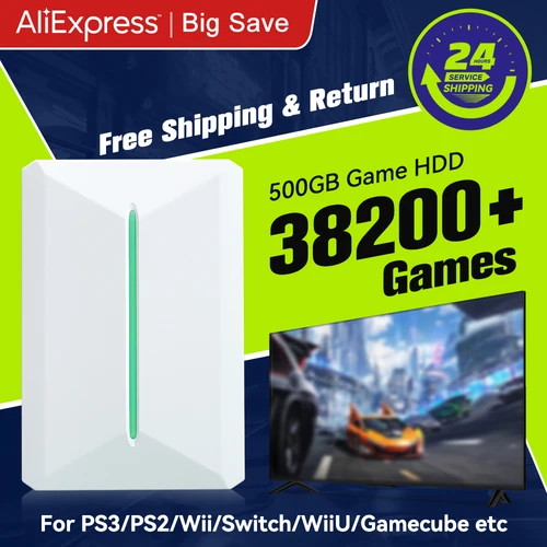 Imagen 1 del producto Consola de juegos Retrobat & Playnite, HDD para juegos de 500GB para PS3/PS2/Switch/Wii/WiiU para PC/portátil con más de 38200 juegos Retro/AAA/PC