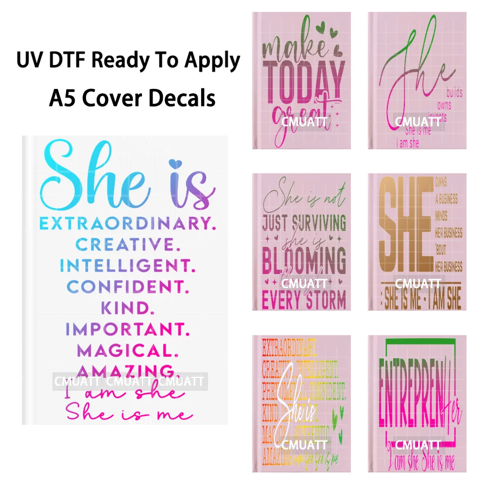 

Strong Woman Daily Affirmations A5 Notebook UV DTF Wraps Ready To Apply Waterproof Transfer Stickers Decals For Journal Cover