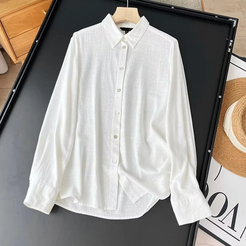 Withered Fashion Office Ladies Linen Minimalist Shirt For Shirt Women Women Tops 2024 Spring Long Sleeve Solid Blouse