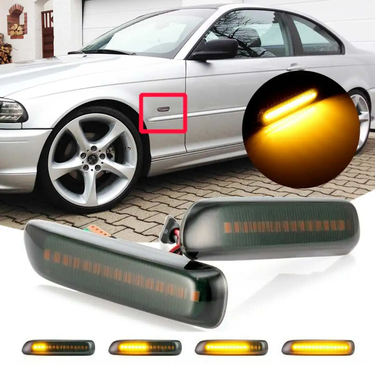 Pair Dynamic Led Side Marker Flowing Turn Signal Light Indicator Blinker For BMW E46 Coupe Compact Cabriolet Touring Saloon