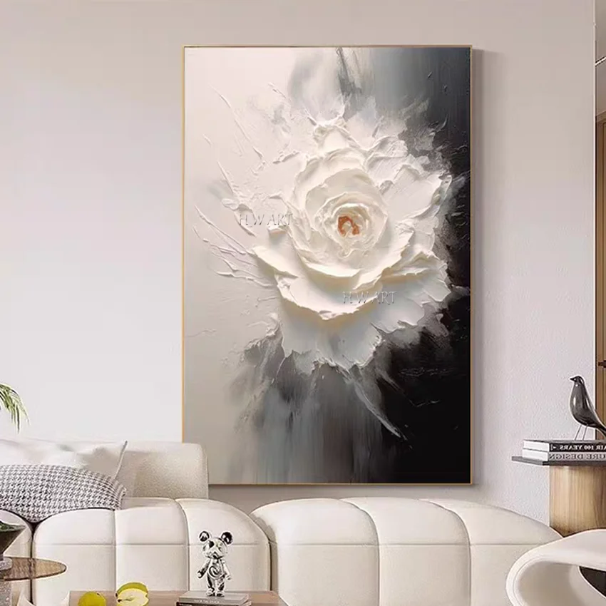 Imagem -05 - Abstrato Floral Wall Art Canvas Não Arte Emoldurada Natural Plant Picture Branco Grosso Acrílico Faca Flores Pintura a Óleo