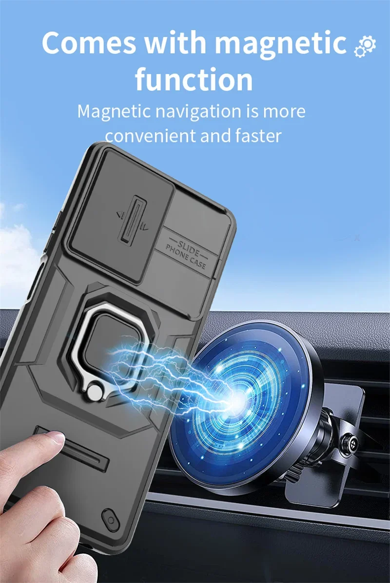 Funda For Oppo A79 5G Case Armor Slide Camera Lens Protection Phone Cover For Oppo A79 A 79 OppoA79 Magnetic Holder Ring Cases