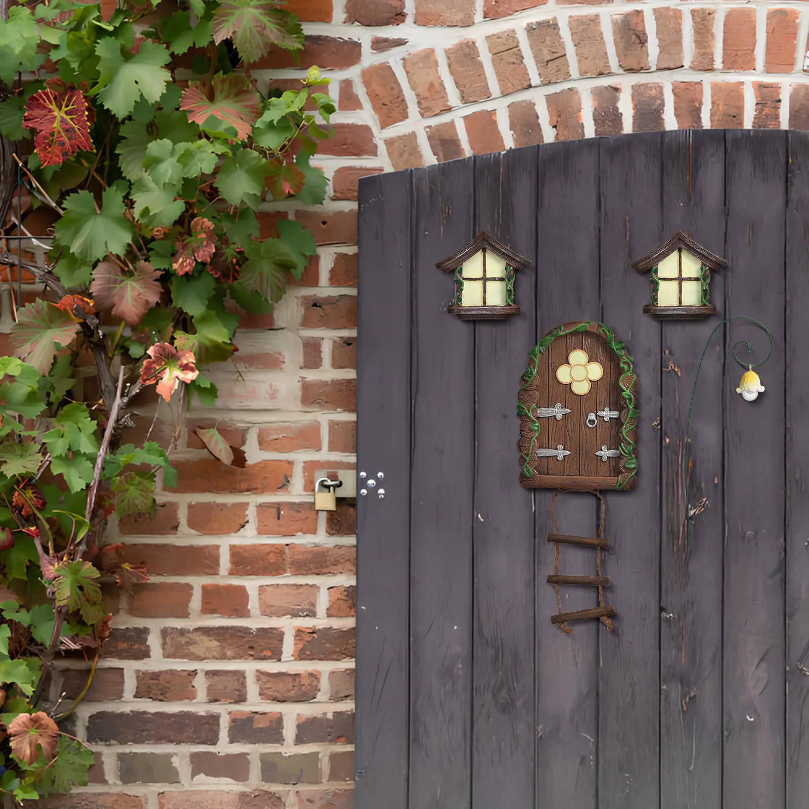1 set Mini Miniature Dollhouse Furniture Halloween Christmas New Year Glow Dark Fairy Door Window Resin Garden Decorations Night