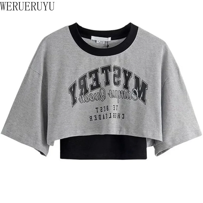 Vintage Print Graphic T-shirt Women Crop Top Short Sleeve Y2k Clothes Summer Loose Sexy Short Two-piece T-shirt Set Womens 2025